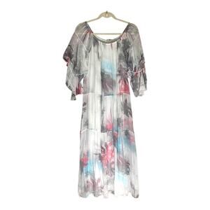 Anna Milani silk blend Made in Italy maxi dress off shoulder or on sz L‎ NWT